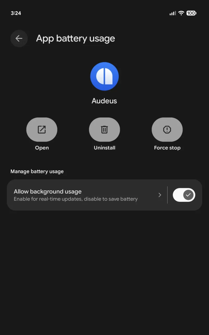 Adjusting Android battery settings to Unrestricted for uninterrupted background playback