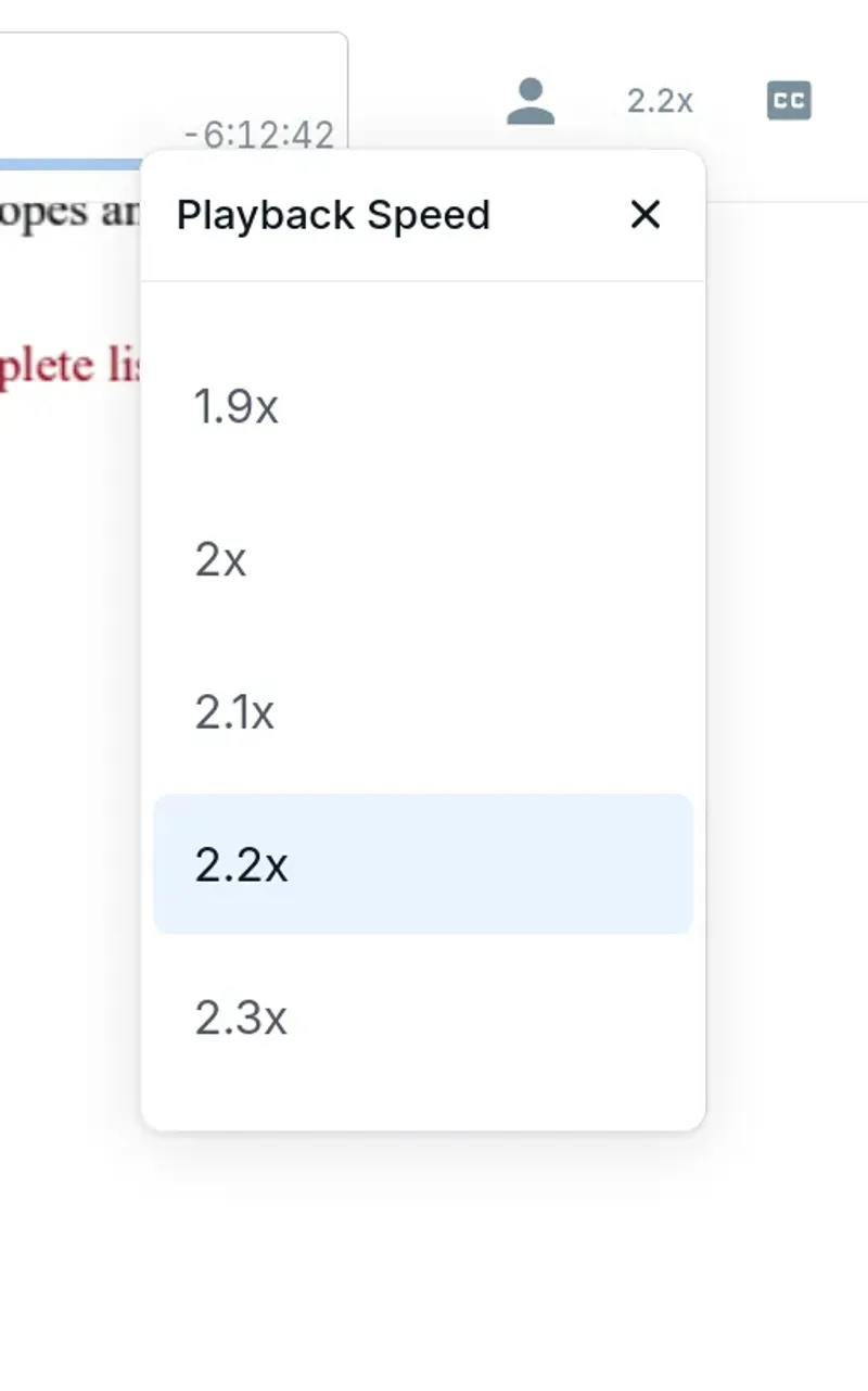 Adjusting the playback speed slider from 0.5x to 3.5x in the bottom playback toolbar of the web player