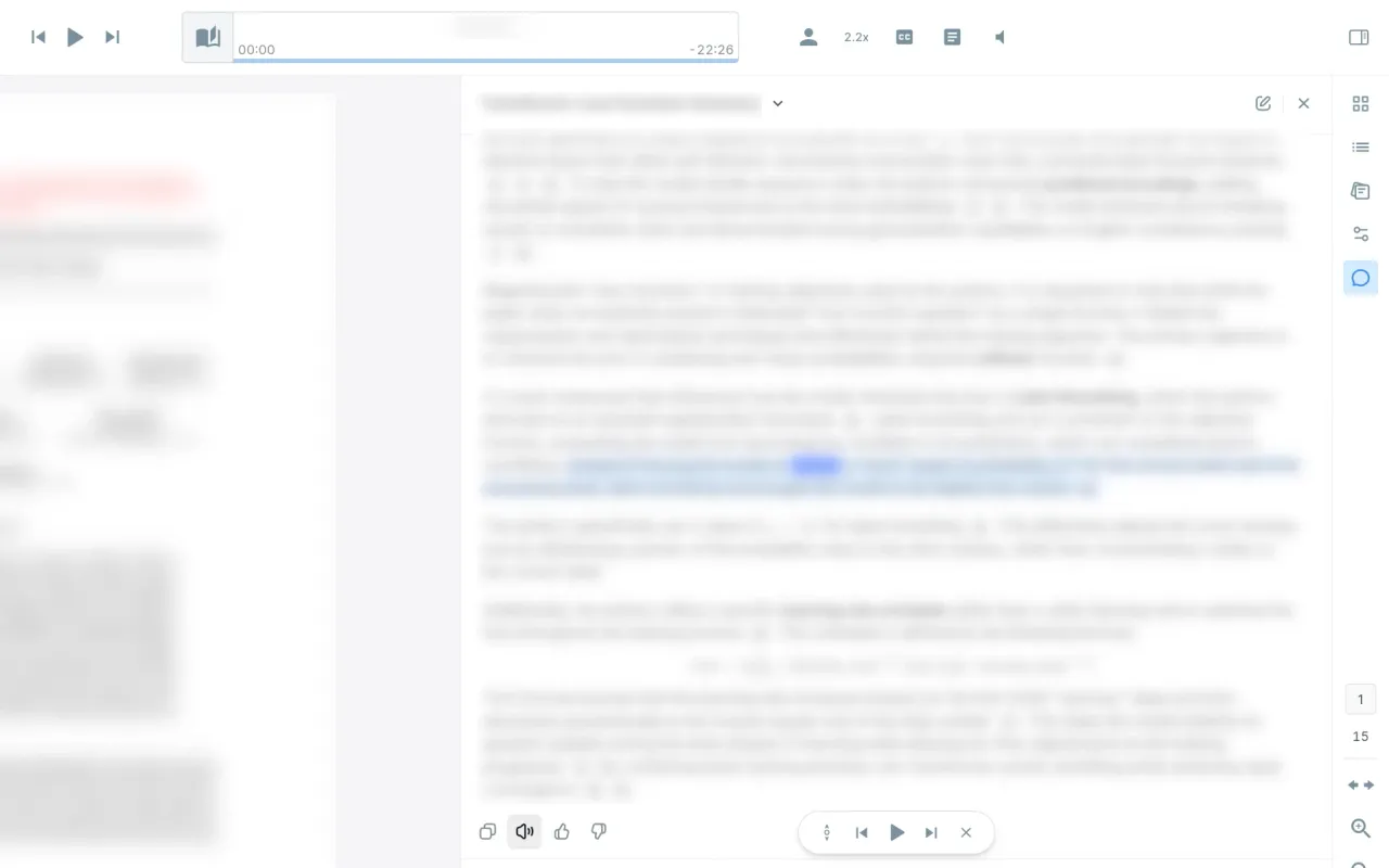 The vertical AI Chat sidebar panel showcasing sentence highlighting and the Chat MiniPlayer bar at the bottom
