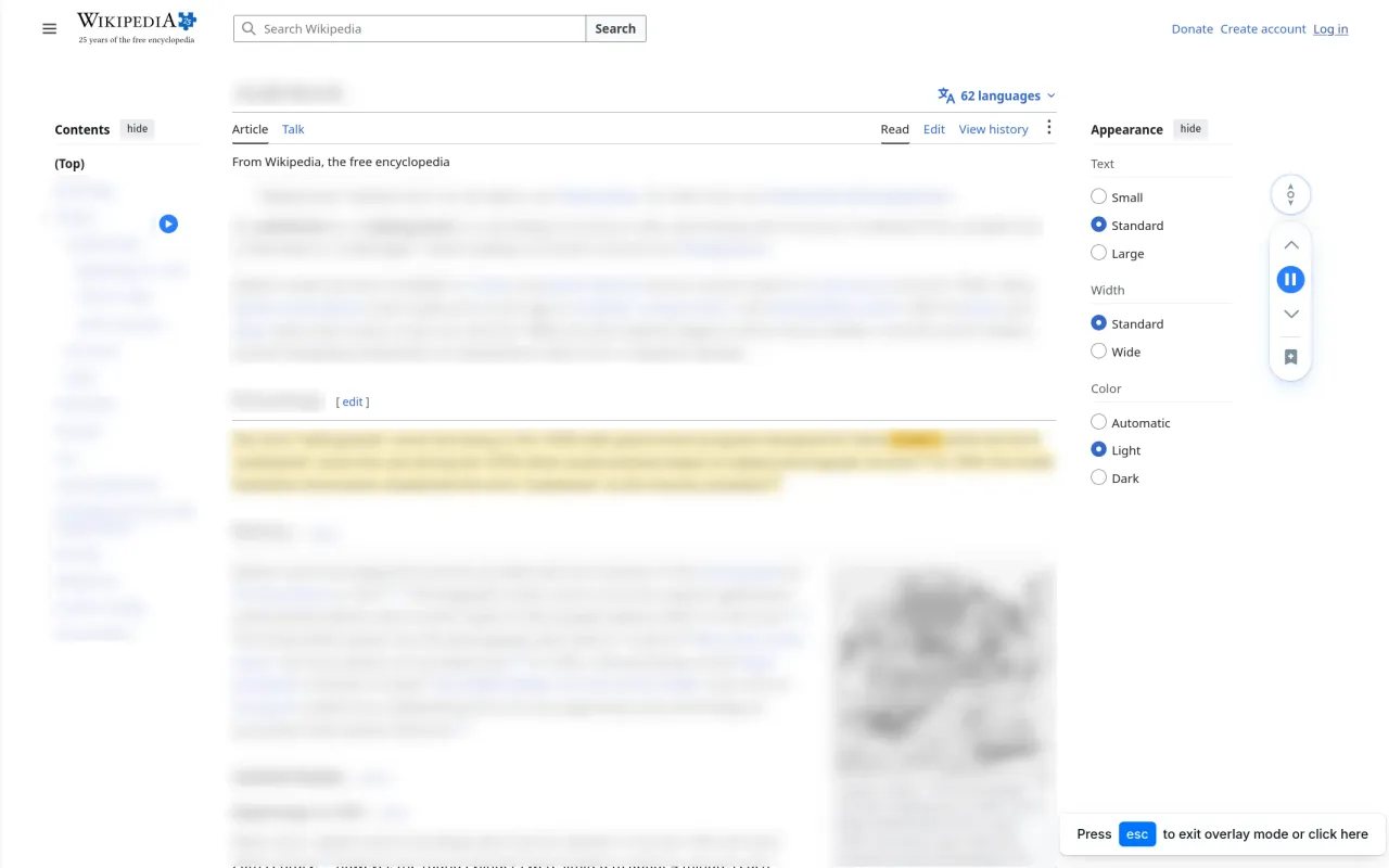 Screenshot of a popular news website showing the Audeus extension highlighting active text while ignoring ads